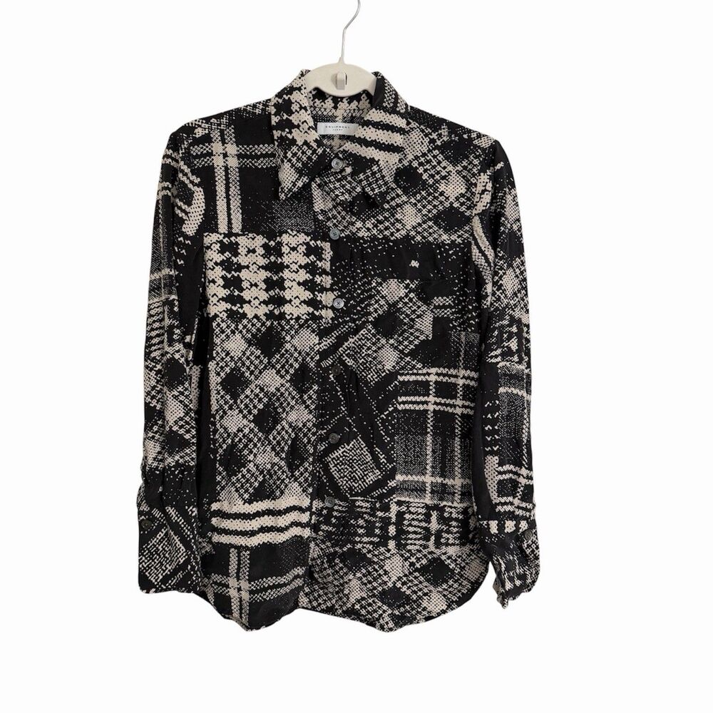 Equipment‎ Femme Silk Blouse XS Black Quinne Patchwork Print Button Down Shirt